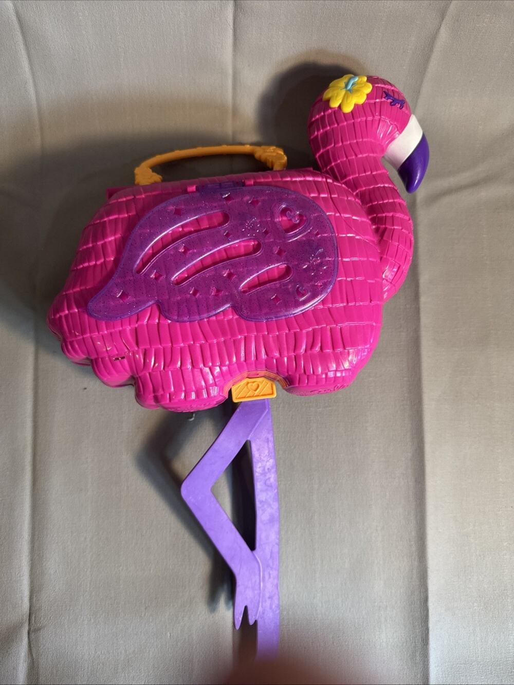 Polly Pocket Large Flamingo Party Portable Playset Pink **NOT Complete A S IS***